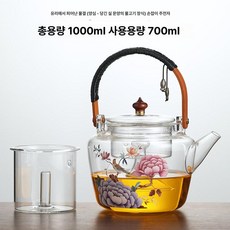 다기 세트 차주전자 다도 취미 잔 워머 유리 요가, 201mL 이상 - 300mL 이하, 1L, 사방 흐름 이중 용기 - 끈어진 물고기 장식