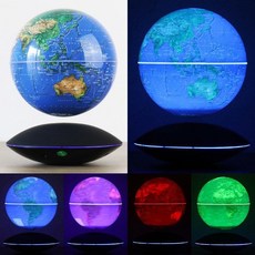 磁懸浮地球儀大號髮光自轉辦公室客廳桌面裝飾品擺件朋友生日禮物 學生磁懸浮3D立體地球儀辦公室桌面裝飾品教學版客廳書房擺件, 6寸飛碟藍色球+多彩發光+自轉