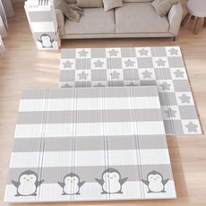 嬰兒爬爬墊 嬰兒客廳地墊 雙面遊戲泡沫墊 兒童XPE加厚泡沫爬行墊, 摺疊-親子企鵝&簡約星星（AB雙面-XP,150*200*1.0 CM（無手提袋）