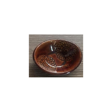 YU＊ZU＊KI kakera 日式陶瓷深碗 花紋小菜碗 餐桌擺飾 安全無毒材質, 橢圓小深缽-深咖啡, 1個