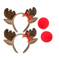 聖誕節高級魯道夫髮箍 + 鼻子 2件組, 髮箍(棕色) + 鼻子(混色)