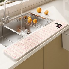 廚房水槽吸水墊 防濺水洗手臺槽邊海綿墊, 1個, 喵喵少女—木漿棉瀝水墊 6*50cm