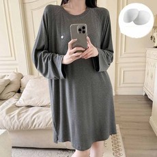 임산부 긴팔 잠옷 원피스 봄 가을 임부 간편한 라운드넥 실내복 원피스 루즈핏 얇은 홈웨어 YLP