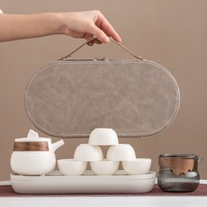 巍山 功夫茶具套裝 羊脂玉瓷茶壺茶杯組, 1個, 巍山/橢圓包-六杯商務套裝