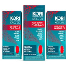 Kori Krill Oil Omega 3 Supplement Antarctic Krill Oil with Superior Absorption vs Fish Oil 1200m, 90 Count (Pack of 1), 1개