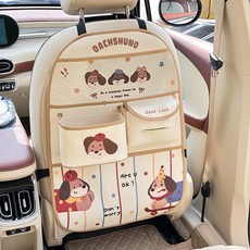 汽車通用 可愛卡通汽車收納掛袋 車載垃圾桶 防踢墊 多功能置物袋 收納包 車內飾配件 裝飾, 滑板小狗收納袋K款, 1個