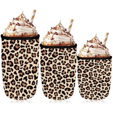 AnyDesign 3 Pcs Cheetah Iced Coffee Cup Sleeve Leopard Print Reusable Cooler Covers Neoprene Insul, AnyDesign 3 Pcs Cheetah Iced C