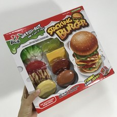 STACKING BURGER 兒童桌遊 漢堡大胃王疊疊樂 平衡趣味遊戲 仿真漢堡玩具 17件組 2-4人, 1個, 紙盒微凹（已折扣、商品完整、自用可選）