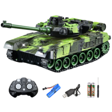 SUUNI RC 탱크 가동포 모방하다 대전 타이거 전차 무한궤도 어린이 장난감, 1개, T90-녹색