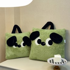 新款手提抱枕被 毛絨公仔抱枕蓋被 辦公室午睡/學生/幼稚園抱枕枕頭, 大耳狗-蜜粉,50*50 展開150*195公分