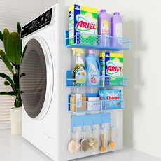 세탁기용 자석 선반 4팩 후크가 있는 튼튼한 세탁 정리함 냉장고용 세탁기 금속 보관 바구니 옷장 및 세탁실 정리용 블루, 세탁기용 자석 선반 4팩 후크가 있는 튼튼한 세탁 정리, Blue