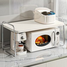 인트홈 광폭 전자레인지 선반 2단 밥솥 수납 선반 거치대, 모던화이트