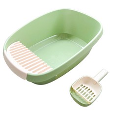 有喵病 蛋形半封閉貓砂盆 加高防濺設計 大空間附貓砂鏟 兩尺寸多色可選, 1個, 有喵病蛋形半封閉貓砂盆-大黃綠