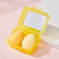 DFMEI 帶鏡子美妝蛋組合套裝55號刷配收納盒葫蘆水滴粉撲套盒化妝刷工具, 二美妝蛋配鏡子組合  黃色:如圖, 1個