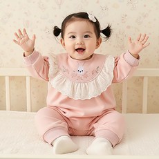 몽실이 레이스카라 토끼자수 여아 우주복 아동 유아용 아기 신생아 봄 가을 외출복 점프수트