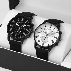 2PCS 세트 커플 패션 캐주얼 가죽 시계 숙녀 간단한 다이얼 석영 손목 드레스 Montre Femme