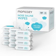 베이비 물티슈 Momcozy 맘코지 생리식염수 코 얼굴 천연 생리식염수로만 제작 생분해 가능 무향 저자극성 민감 부위 세정용 휴대 간편 360개입 12팩 미주 내수용, 360개 (12팩)