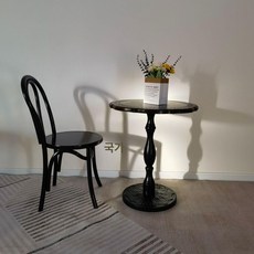 빈티지 원탁 테이블 둥근 인테리어 레스토랑 우드, 70x70x72cm, 블랙 조각 나무면 로마 기둥 의자제외