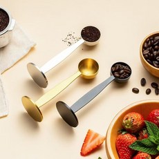Siemzon 스탠드형 스텐레스 커피 계량기 프레스드 원두 스푼 3개 세트, 블랙+골드+실버