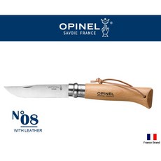 Opinel 法國不銹鋼折刀 No08 櫸木刀柄附皮繩, 1個