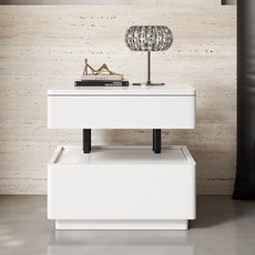 意式極簡實木烤漆牀頭櫃臥室輕奢高級感懸浮創意設計感小衆牀邊櫃, 【A16懸浮實木烤漆】白色:45*40*50cm