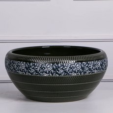 대형 수반 화분 수경 조경 플라스틱옥돌색소형(35cm)바닥무공 옹기 어항 연못 도자기 석회, F. 청자유