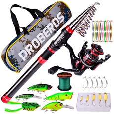 PROBEROS 拋竿路亞套裝 遠投海竿 釣魚竿 漁具包 漁線組合 wish釣具, 魚竿 漁輪 釣魚包 魚餌配件套裝,1.8米魚竿 DM1000漁輪