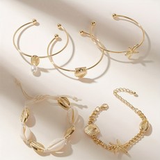 패션 럭셔리 여성 팔찌 불가사리 쉘 펜던트 팔찌 세트 해변 휴가 액세서리, 01 golden