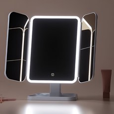 하루 접이식 화장대 무선 LED 조명 탁상 거울, 스노우 화이트