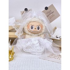 팝마트 라부부 17cm인형 1세대 3세대 커플 웨딩 정장 세트 인형옷, 17cm, 화이트 웨딩드레스 3피스 세트(면사포+목걸이+드레스)