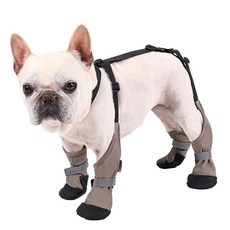 빈치 강아지 신발이자 하네스 완벽결합 강아지 외출 신발 방수 미끄럼방지 하네스 탈부착 방지, 1개, 카키색