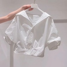 COSYEVNO 여성 숏 반팔 셔츠 카라넥 루즈핏 패션 여름 캐주얼 상의