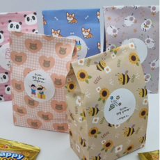 맘스아미 구디백 선물 포장 종이봉투 사탕 쿠키 간식 어린이집 유치원 학원 교회 답례품 구디백, 5개, 동물