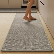 跨境高端亞麻地墊兩件套組合廚房地墊速幹易吸水硅藻泥地墊防滑墊, 1個, 廚房地墊-灰咖