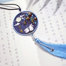 桃園出貨 祥龍玉兔靈狐系列平安符刺繡手工diy材料包自繡平安福雙面繡掛件初學者送男友禮物 針線活愛好製作材料包, 月桂平安(送繡繃), 1個