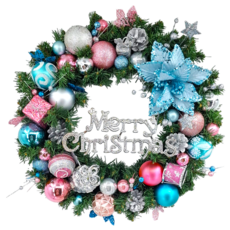 裝飾燈大師 45cm PVC花圈 - 台灣手做精緻盒裝, D款藍粉, 1個