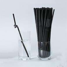 吸管 一次性獨立包裝可彎管食品級, 1個, 黑色 約26.2釐米長0.6口徑 常規袋,共約600條 100條/包  彎管