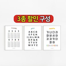 3종 세트 구성 한글 숫자 구구단 알파벳 외우기 자음 모음 순서 곱셈 음절 읽기 공부 표 벽그림 방수 학습 포스터