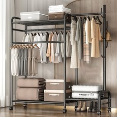 리카 프리미엄 모던 선반 원룸 스탠드 수납장 올인원 행거 싱글하우스 옷장, 블랙