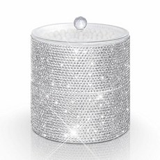 Svpolns 블링 라운드 디스펜서 쌓을 수 있는 아포테케리 병 투명 뚜껑 포함 Qtip 홀드 욕실 용기 면봉 및 캐니스터 화장대 정리함 Q-tip 면 라운드 치실 메, Svpolns 블링 라운드 디스펜서 쌓을 수 있는 아포