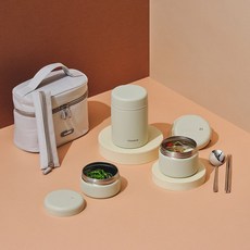 글라스락 플레인 보온도시락 세트 970mL 베이지