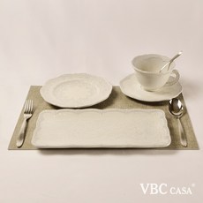 VBC CASA 義大利 蕾絲系列 單人早餐杯盤7件組, 米白色, 1個