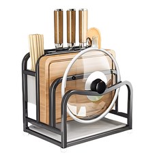 不鏽鋼多功能刀具砧板架 - 廚房收納置物架 鍋蓋架, 1組, WD63 烤漆黑色