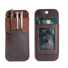 바이펄러드 (PJ22) 천연 소가죽 펜 카드 홀더, 브라운 -