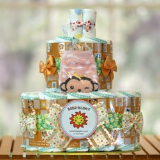 아기 임신 출산 탄생 산후조리원 50일 100일기념잔치 돌생일 축하선물 완성품 기저귀케이크2단, 28개, 여아용