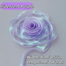 50 야드 무지개 빛깔의 Fishtail 원사 리본 꽃 꽃다발 포장 Organza 유선 리본 크리스마스 웨딩 장식 선물, 01 4cm-1.57inch, 10 10Yards-Purple