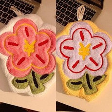 可愛擦手巾 掛式擦手布 加厚 刺繡吸水速乾 家用衛生間 兒童廚房手帕毛巾抹布, 1個, 【白邊玫紅+黃邊紫色】兩條