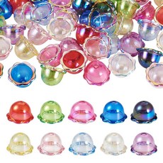 KISSITTY 40피스 10가지 색상 풍경 벨 트럼펫 플라워 비즈 캡 24mm 대형 투명 아크릴 플로럴 루즈 스페이서 비즈 캡 주얼리 제작용 팔찌 귀걸이 DIY 공예 키체인