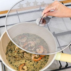 주방 조리 기름 튀김 방지 커버 스텐 메쉬 덮개 프라이팬 보호 망 투명 손잡이, 1개, 33cm