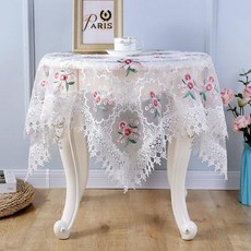 원형 방진 커버 레이스 테이블보 침대 협탁 거실 인테리어, 40x40cm 소형 가구용, 네 가지 색상 매화/화이트